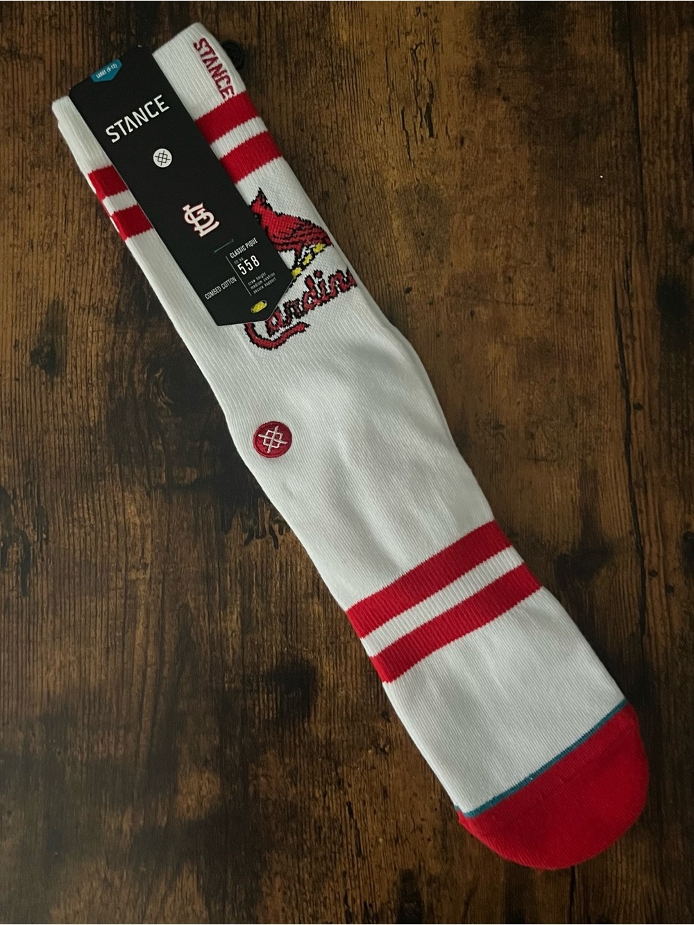 Stance White and Red Crew Socks with Cardinals Logo